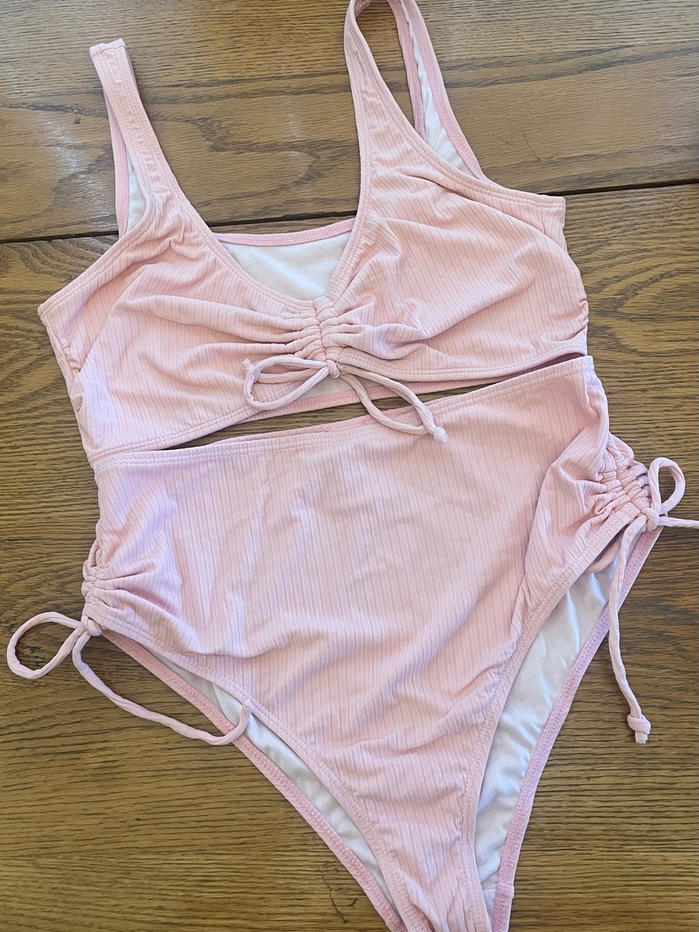 Wallflower Light Pink Ribbed Two-Piece Bikini Set